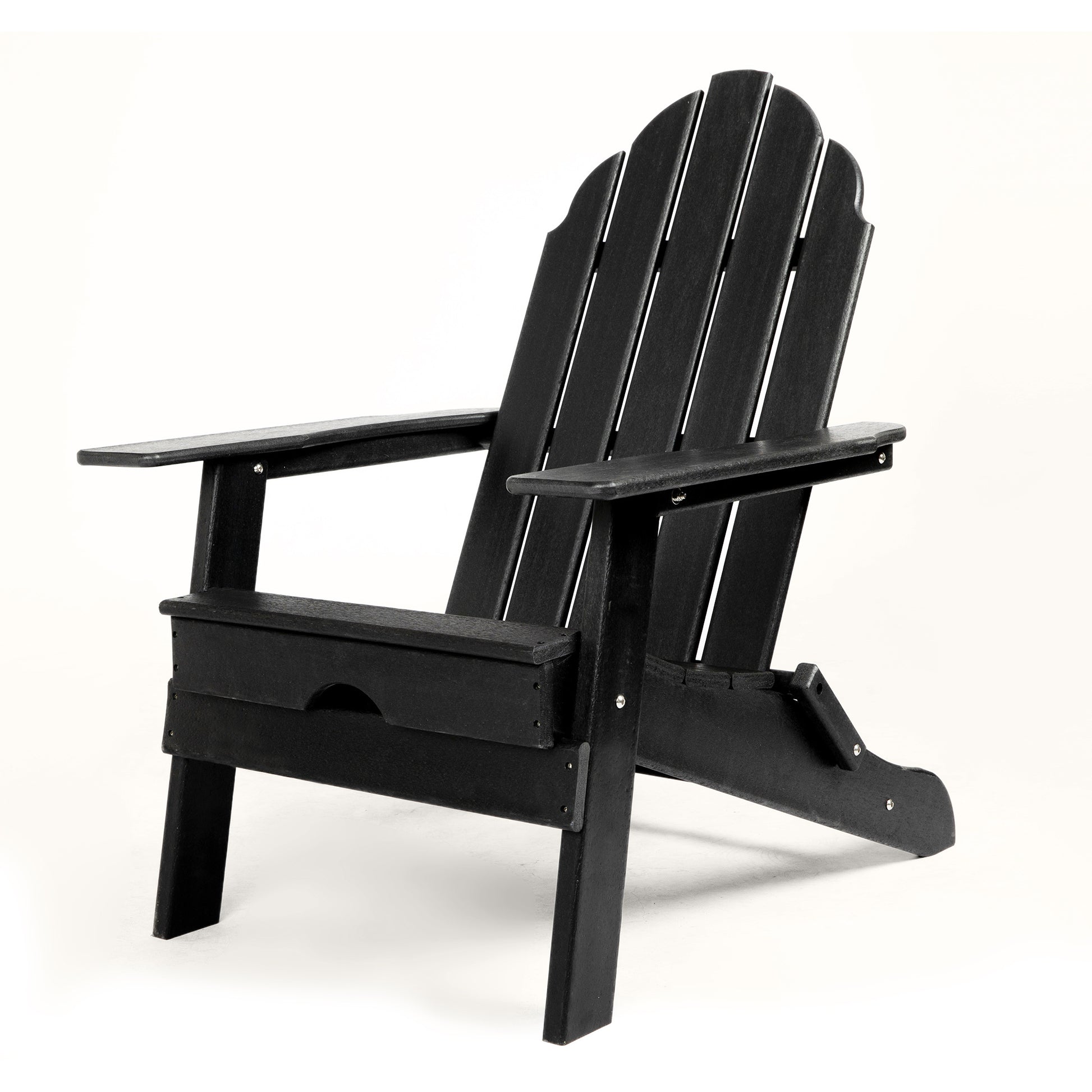 Hdpe Folding Adirondack Chair, Ultra Durable Weather Resistant Design, Easy Folding With No Pins Needed, 300 Lb Capacity, Black Black Hdpe