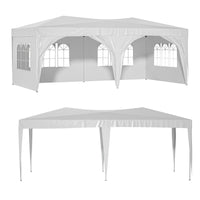 10'X20' Pop Up Canopy Tent With 6 Sidewalls, Ez Pop Up Outdoor Canopy For Parties, Waterproof Commercial Tent With 3 Adjustable Heights, Carry Bag, 6 Sand Bags, 6 Ropes And 12 Stakes, White White Metal