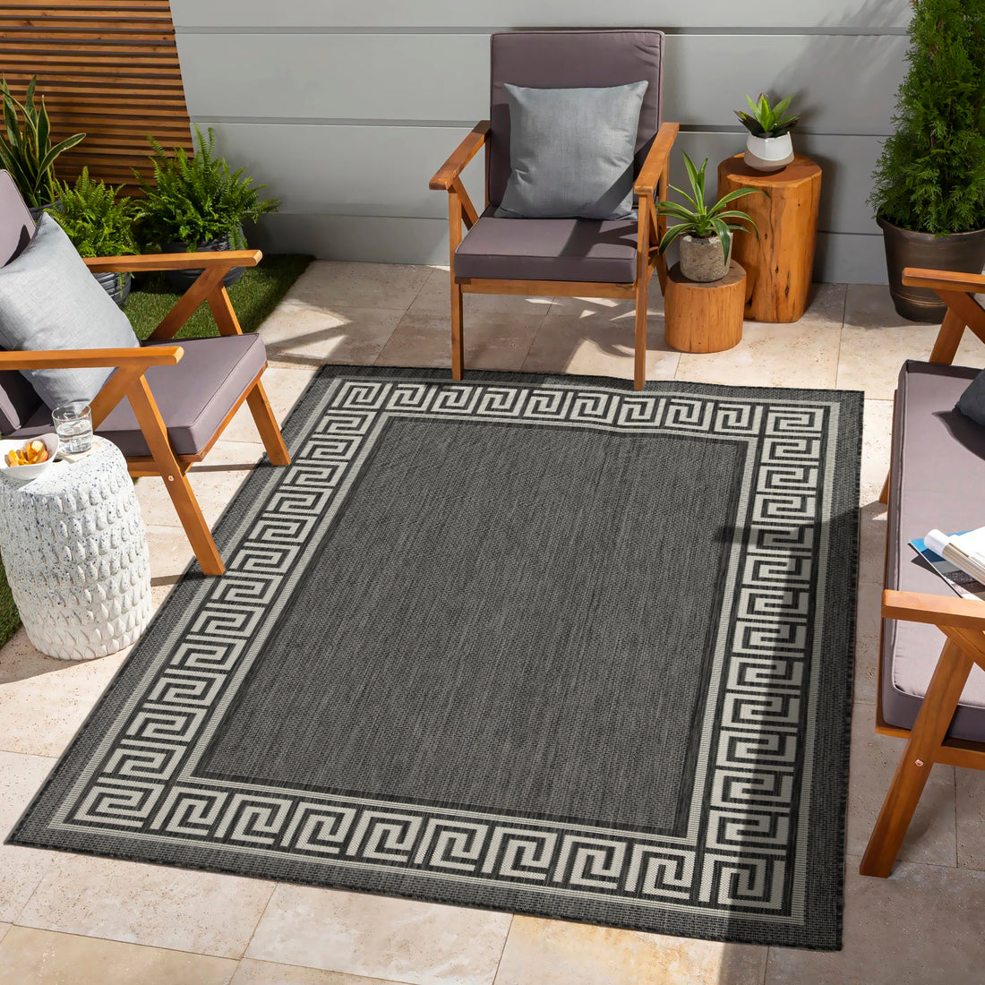 Sunshine Gc Har2002 Anthracite 2 Ft. 7 In. X 7 Ft. 3 In. Indoor Outdoor Area Rug Anthracite Polyester Polypropylene