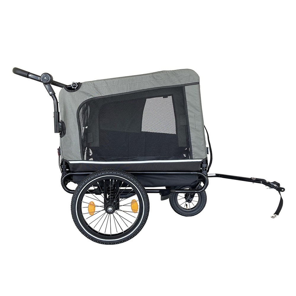 Outdoor Heavy Duty Foldable Utility Pet Stroller Dog Carriers Bicycle Trailer Black Gray Fabric Steel