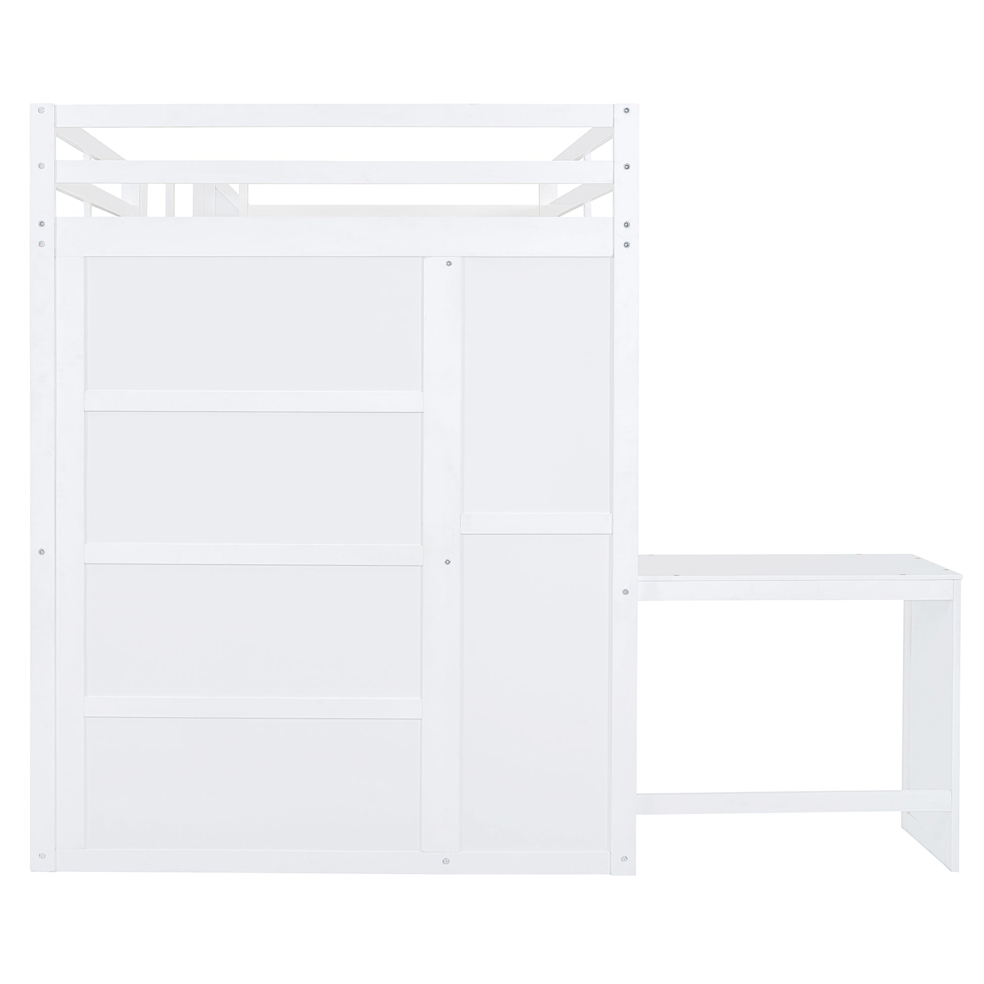 Full Size Bunk Bed With Wardrobe,Desk And Shelves,White White Mdf Lvl