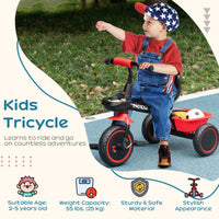 Qaba Tricycle For Toddlers Age 2 5 With Adjustable Seat, Toddler Bike With Storage Baskets For Girls And Boys, Red Red Steel