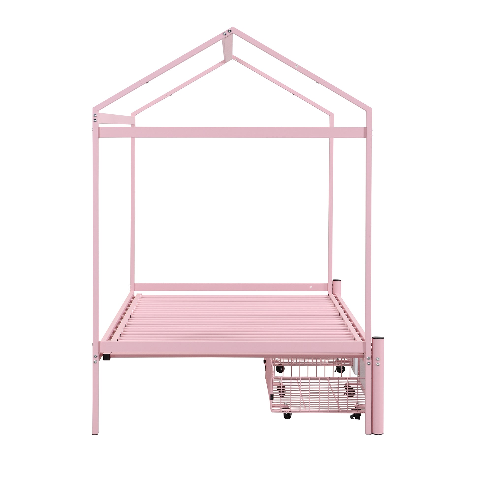 Twin Xl To King Metal Twin Size House Platform Bed With 2 Drawers, Pink Box Spring Not Required Twin Xl Pink Metal Bed Frame Metal