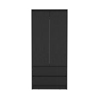 Armoire, Wardrobe Closet With Two Drawers, Hanging Rod, Black Black Solid Wood Mdf Engineered Wood