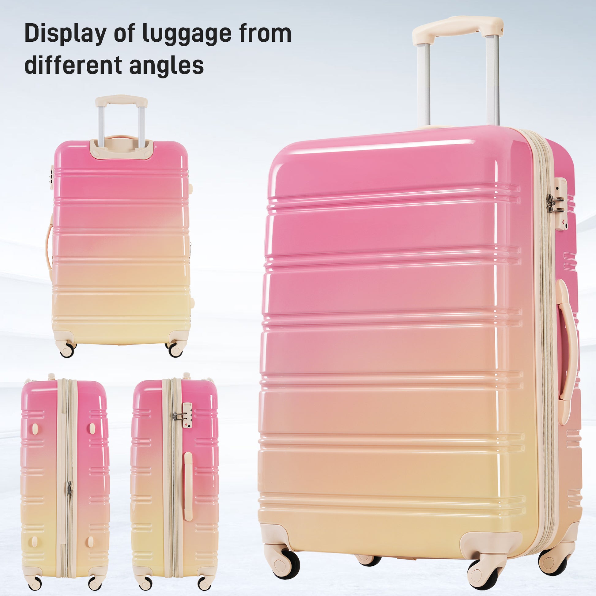 Hardshell Luggage Sets 3 Piece Gradient Color Expandable Suitcase With Spinner Wheels And Tsa Lock Lightweight 20" 24" 28" Available,Pink And Yellow Yellow Red Abs