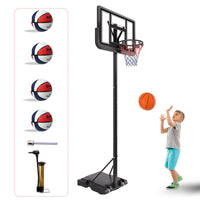Basketball Hoop Basketball System 4.76 10Ft Height Adjustable With 4 Basketball, Net Pocket, Inflator Set Black Metal