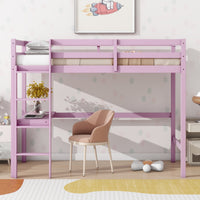 Twin High Loft Bed, Rubber Wood Loft Bed With Safety Guardrail, Built In Desk, Ladder,Pink Twin Pink Abs Rubber Steel Q235 ,Rubber Wood