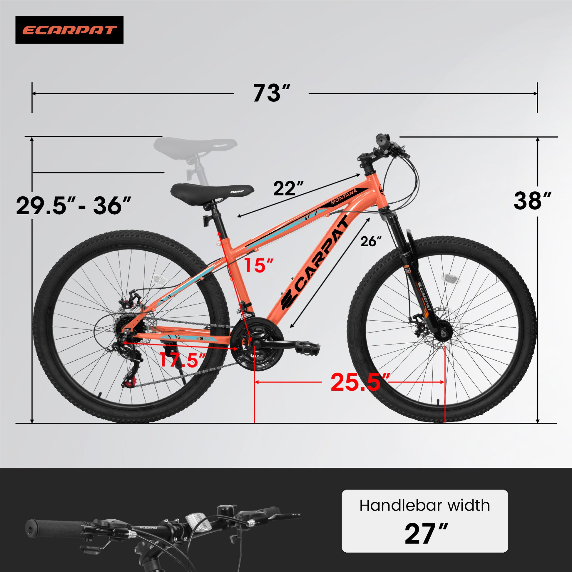 A2610 26 Inch Mountain Bike 21 Speeds, Suspension Fork, Steel Frame Disc Brake For Men Women Mens Bicycle Adlut Bike Cycling Orange Without Anti Slip Garden & Outdoor American Design Multifunctional Steel