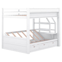 Wood Full Size Convertible Bunk Bed With Storage Staircase, Bedside Table, And 3 Drawers, White White Solid Wood Mdf