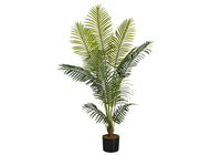 Artificial Plant, 57" Tall, Palm Tree, Indoor, Faux, Fake, Floor, Greenery, Potted, Real Touch, Decorative, Green Leaves, Black Pot Green Plastic