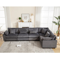 Arrival Oversized Modular Sectional Sofa Couches Set,Corduroy Upholstered Deep Seat Comfy Sofa For Living Room 5 Seat,Dark Gray Dark Gray Fabric 5 Seat