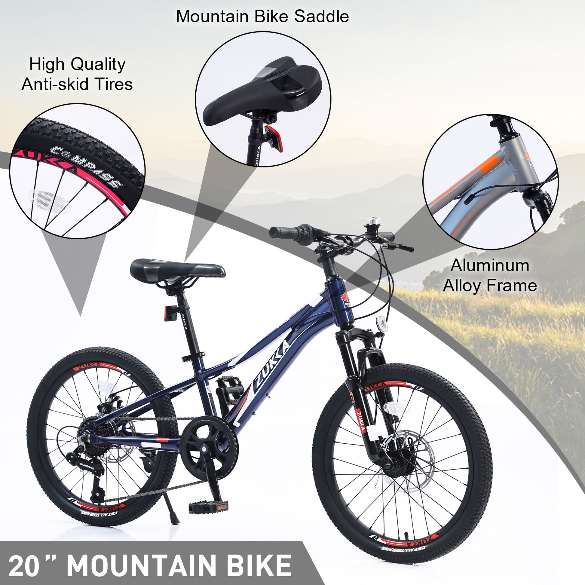 Mountain Bike For Girls And Boys Mountain 20 Inch Shimano 7 Speed Bike Cycling Blue Garden & Outdoor Aluminium Alloy