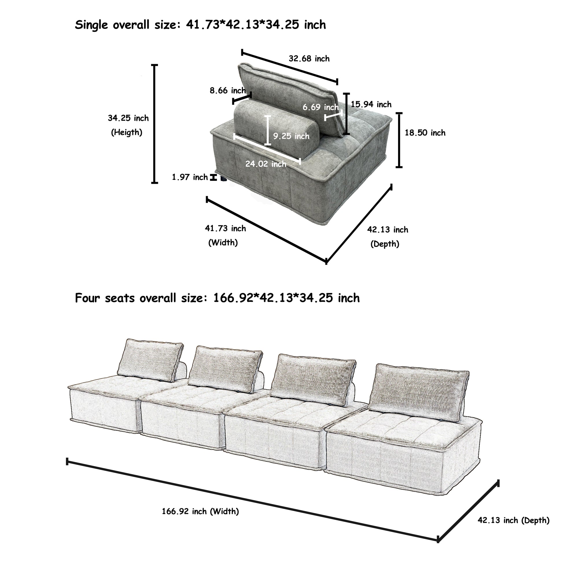 Modern Black 6 Piece Modular Sectional Sofa, Free Configuration For Large Living Rooms, Entertainment Spaces, And Open Concept Areas Light Gray Light Gray Chenille 6 Seat