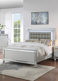 Beautiful Silver Tufted Faux Leather Queen Size Bed W Led Lights 1Pc Panel Bedframe Bedroom Box Spring Required Queen Silver Wood Bedroom Classic,Contemporary,Traditional Rubberwood Bed Frame Faux