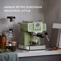 15 Bar Espresso Coffee Machine With Milk Frother Steam Wand, 1350W Professional Coffee Maker, 54 Oz Removable Water Tank Espresso Maker Cappuccino, Latte, Machiato, Green, For Home Barista Green Plastic