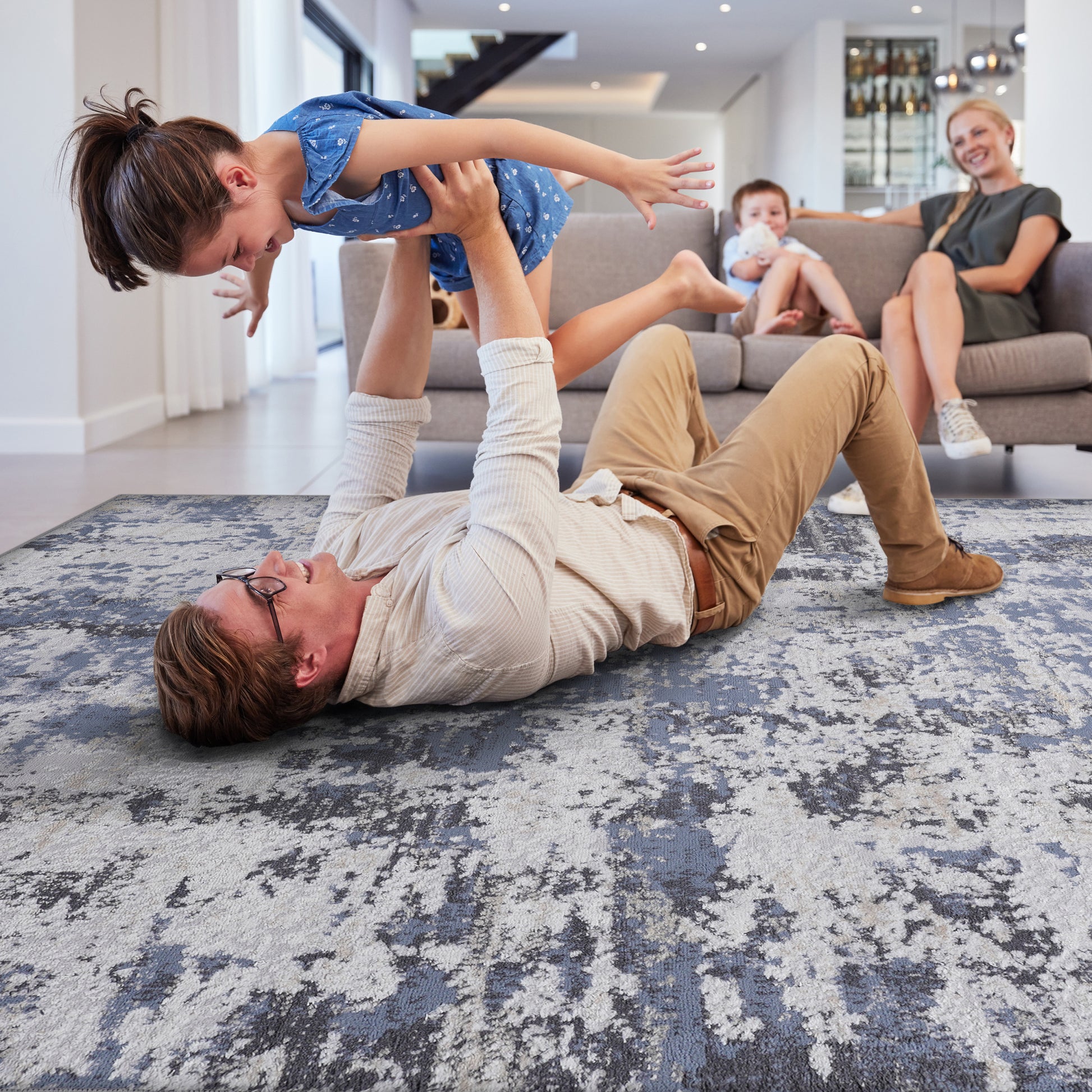 6X9 Grey Denim Abstract Non Shedding Living Room Bedroom Dining Home Office Stylish And Stain Resistant Area Rug Grey Polyester