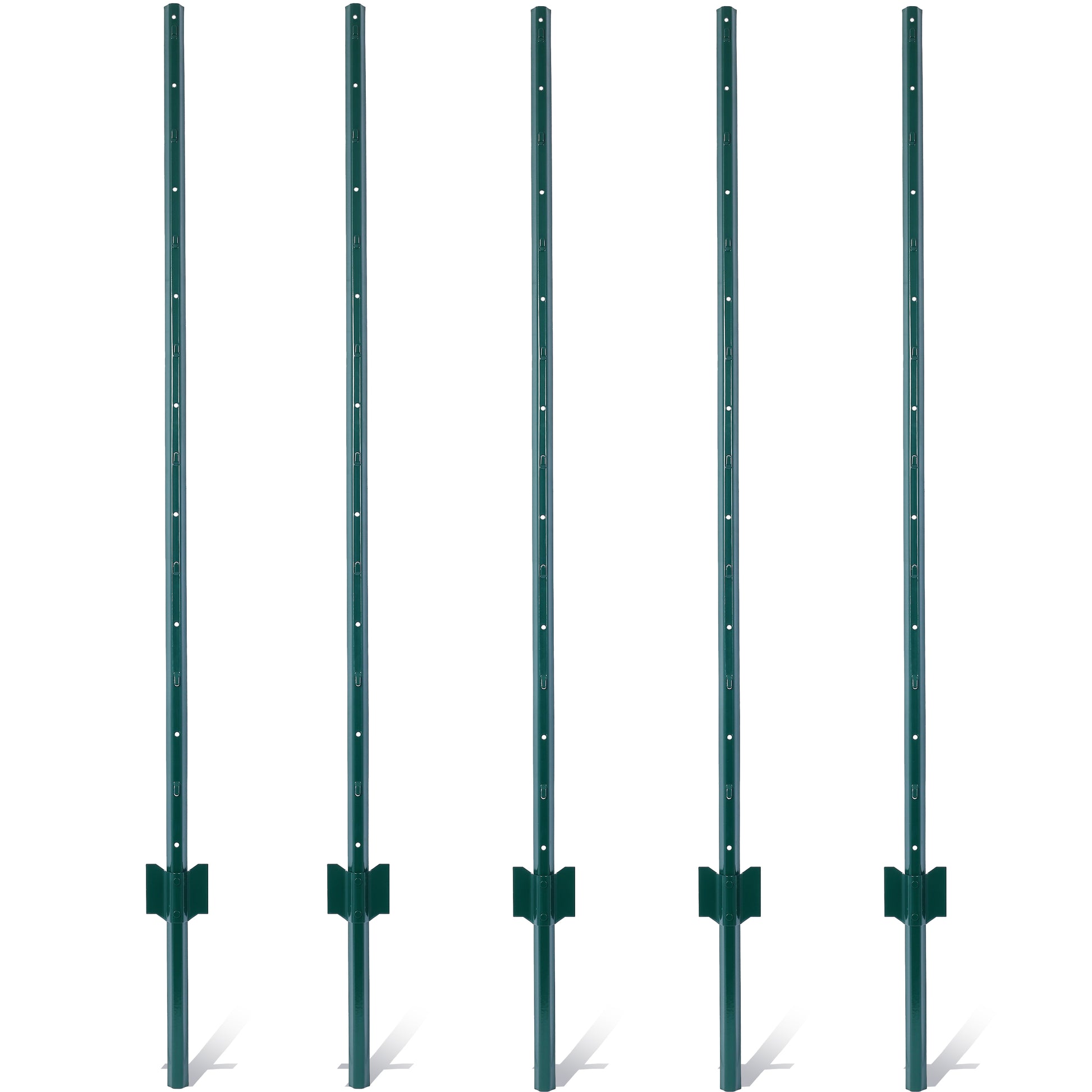 Fence Posts 5Feet 5Pack, Heavy Duty Metal Fence Post With U Channel, Steel Fence U Post For Holding Garden Wire Fence, Corner Anchor Posts Etc. Green Steel