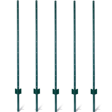 Fence Posts 5Feet 5Pack, Heavy Duty Metal Fence Post With U Channel, Steel Fence U Post For Holding Garden Wire Fence, Corner Anchor Posts Etc. Green Steel