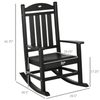 Outsunny Outdoor Rocking Chair, All Weather Resistant Hdpe Rocking Patio Chairs With Rustic High Back, Armrests, Oversized Seat And Slatted Backrest, 350Lbs Weight Capacity, Black Black Plastic