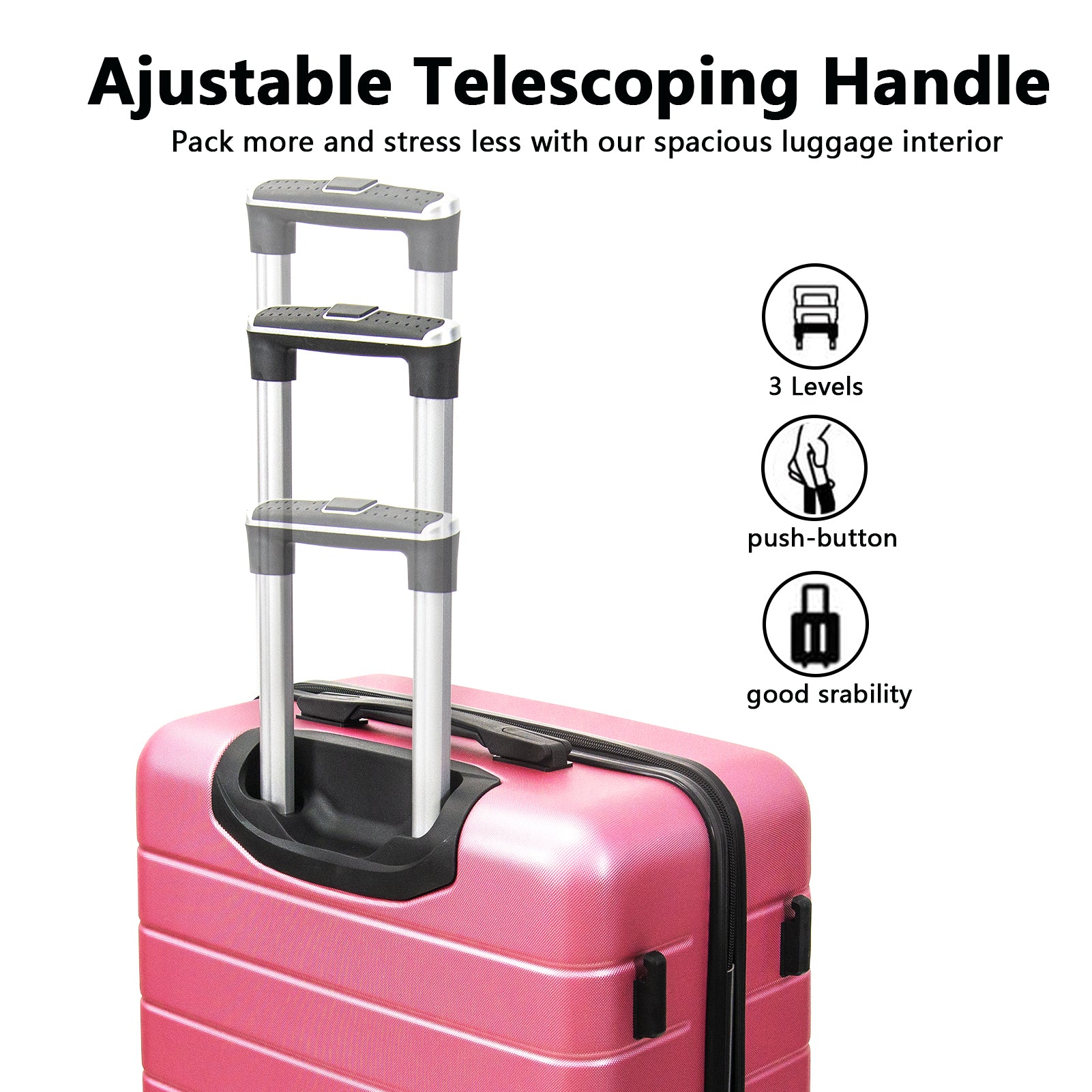 3 Piece Luggage Set Travel Lightweight Suitcases With Rolling Wheels,Tsa Lock & Abs Hard Shell ,Carry On Luggages For Business, Trip, 20 24 28 Pink Abs