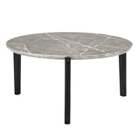 Living Room Coffee Table: Modern And Stylish 36 Inch Round Small Coffee Table, Imitation Marble Tabletop With Rubber Wood Solid Wood Legs, Wooden Coffee Table, Living Room, Office, Home Black Gray