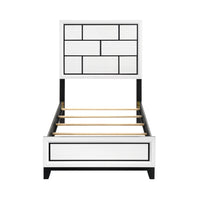 Modern Contemporary White Finish Twin Size Bed 1Pc Wooden Bedroom Furniture Black Line Design Box Spring Required Twin White Wood Bedroom Wood