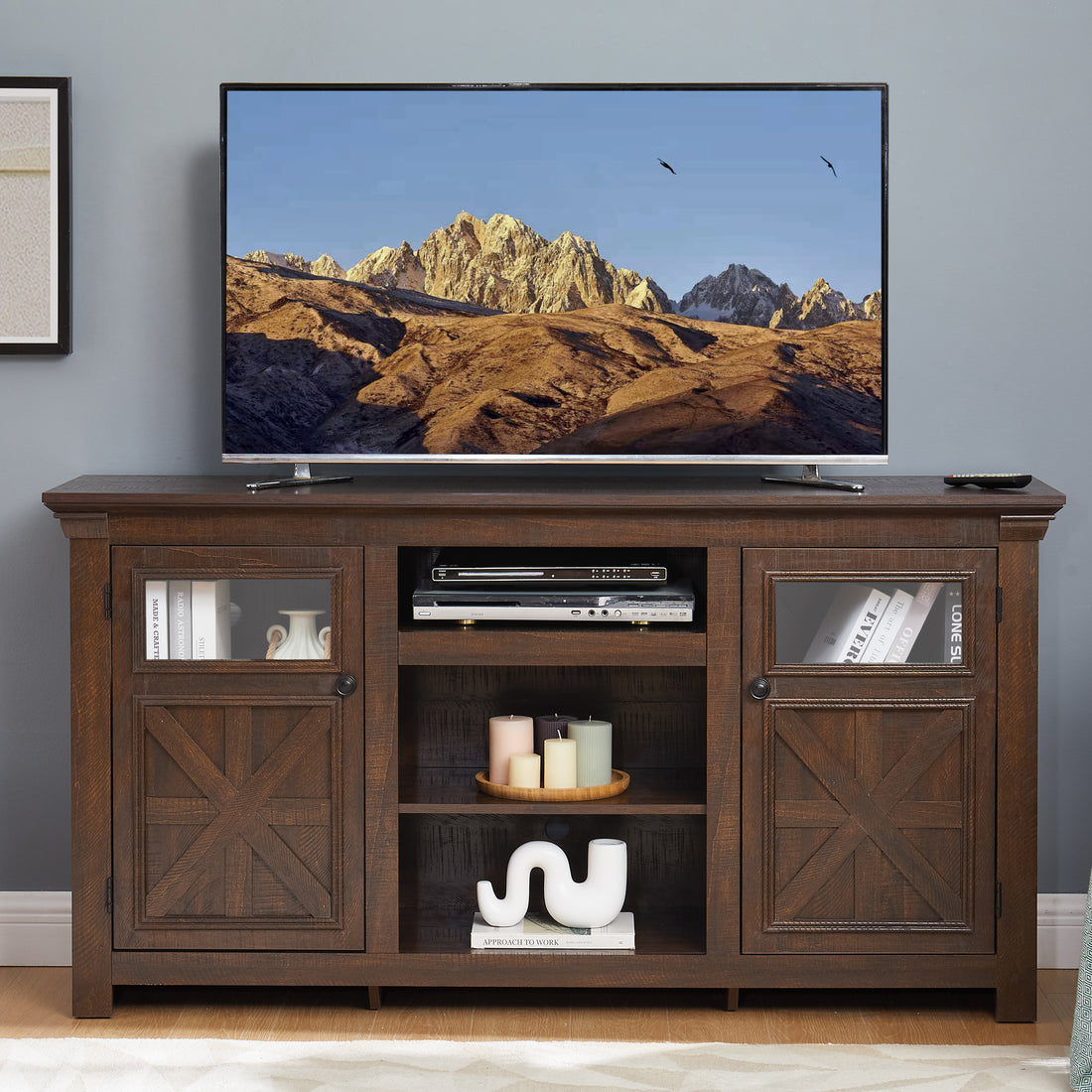 2 Doors Cabinet Farmhouse Cabinet, Farmhouse Tv Stand Barn Design,Modern Farmhouse Tv Media Stand, Large Barn Inspired Home Entertainment Console,Espresso, 60.23"W*15.35"D*31.7"H Espresso 60 69