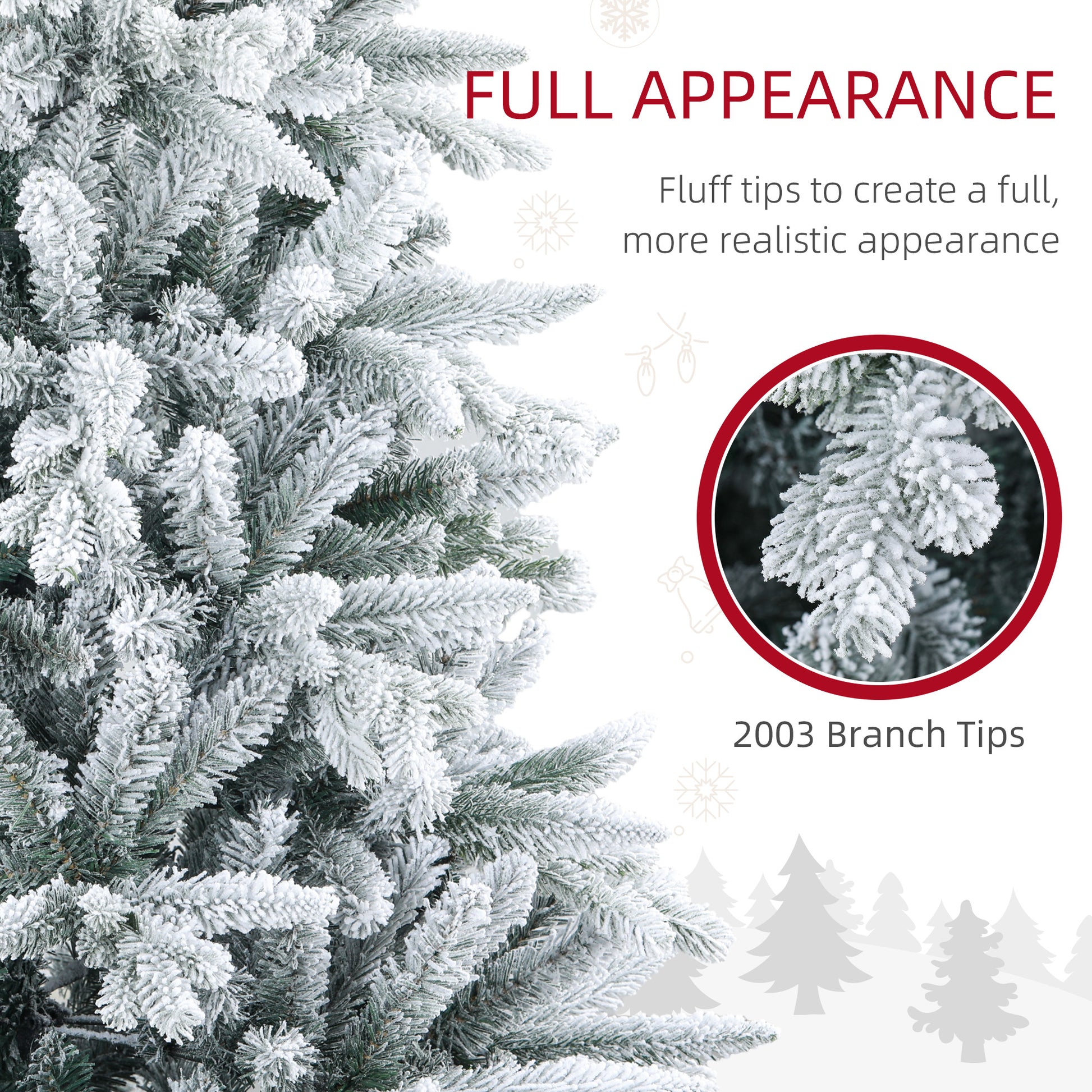 Homcom 8Ft Snow Flocked Artificial Christmas Tree With 2003 Tips, Foldable Metal Stand, Easy Assembly, Hinged Xmas Tree For Home, Office, Holiday, Green Green Plastic
