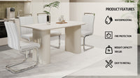 63 "Medieval Modern Cream Style Mdf Dining Table And Pu Armless Dining Chair Set 4. Silver Plated Metal Leg Dining Chair Set, Suitable For Family Kitchen Gatherings Cream White Mdf
