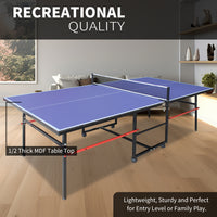 8Ft Mid Size Table Tennis Table, Foldable Ping Pong Table For Indoor & Outdoor Games With Net, 2 Table Tennis Paddles And 3 Balls Blue Mdf