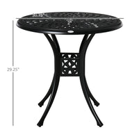 Outsunny 30" Round Patio Dining Table With Umbrella Hole, Antique Cast Aluminum Outdoor Bistro Table Only, Black Black Aluminium