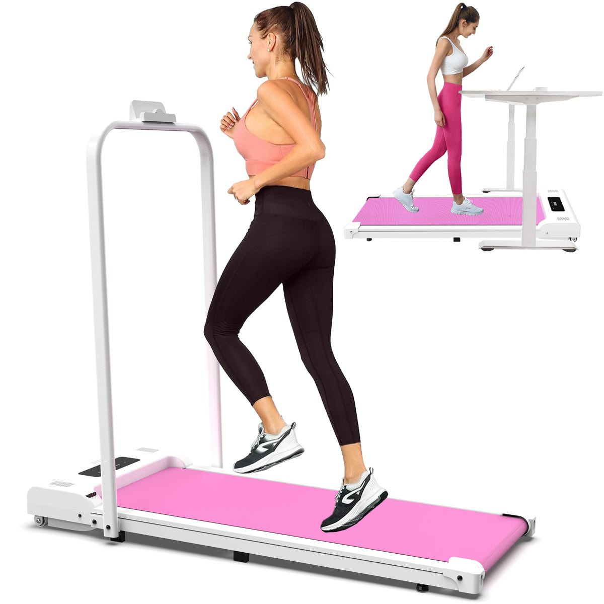 Under Desk Treadmill, Walking Pad, 2 In 1 Portable Treadmill With Handle Remote Control Led Display, Walking Jogging Machine For Home Office Use 265 Lbs Pink Pink Abs Rubber Steel Q235