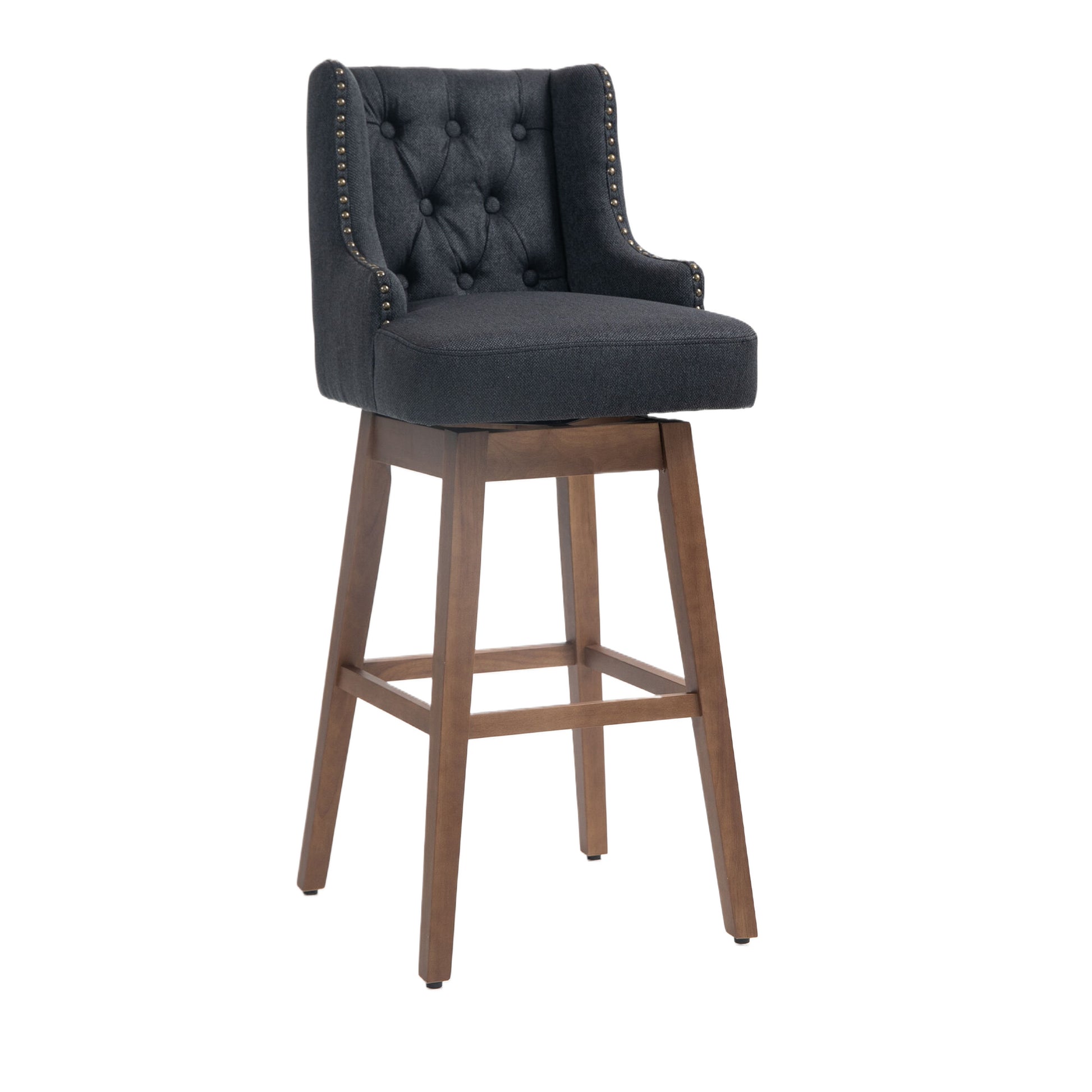 Coolmore Bar Stools Set Of 2 Counter Height Chairs With Footrest For Kitchen, Dining Room And 360 Degree Solid Wood Legs Swivel Bar Stools Set Of 2 Black Linen Black Foam Linen