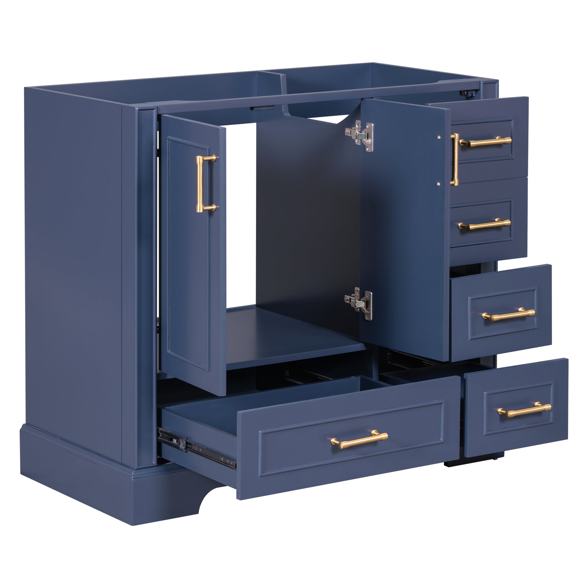 Cabinet Only 36" Blue Traditional Bathroom Vanity Sink Not Included 4 Navy Blue 2 Soft Close Doors Bathroom Freestanding American Traditional Solid Wood Mdf Painted