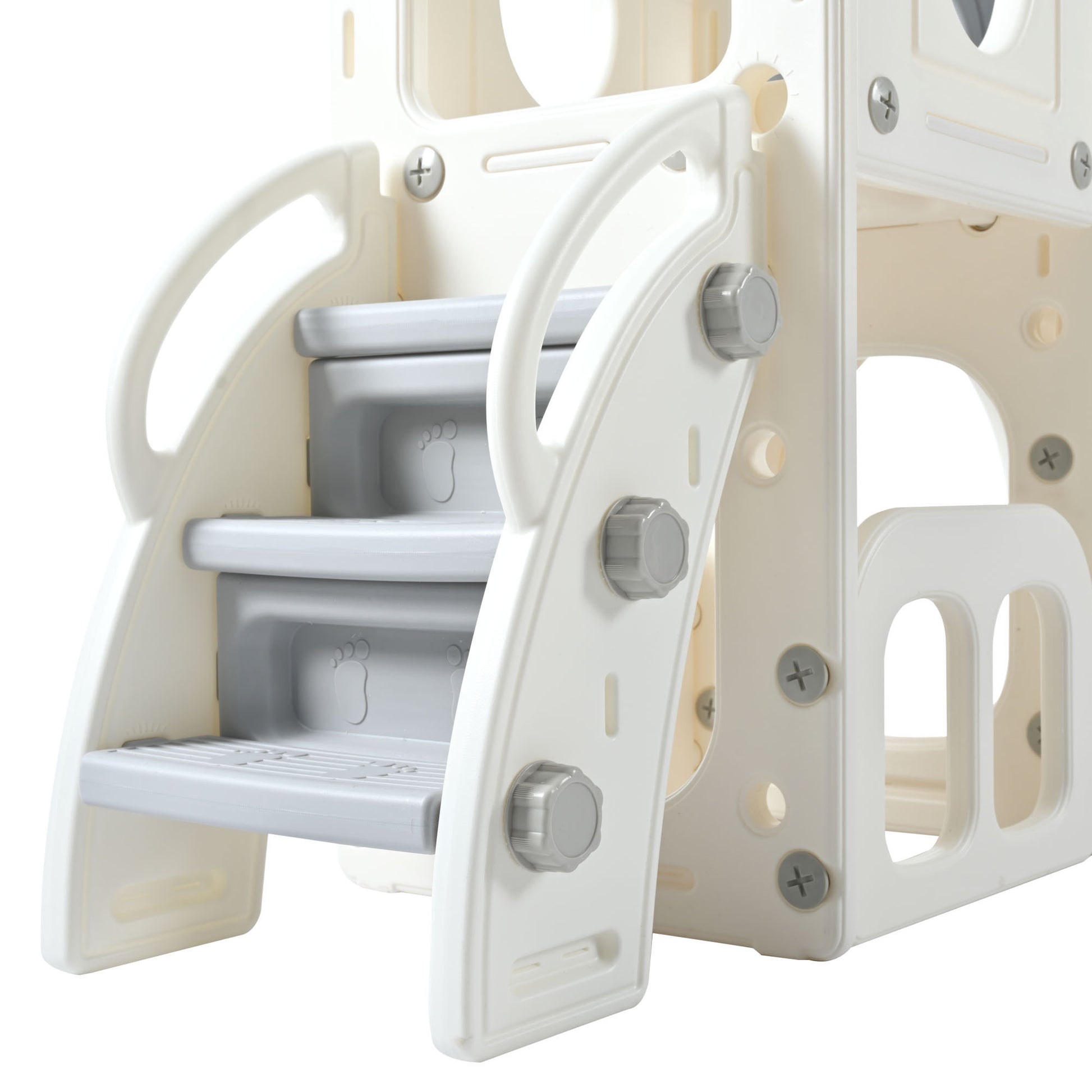 7 In 1 Toddler Slide Set, Freestanding Space Set With Slide, Kids Slide Playset Structure, Arch Tunnel And Basketball Hoop, Toy Storage Organizer For Toddlers, Kids Climbers Playground Grey White 50 99 Lbs Cute 1 To 2 Years Hdpe Indoor & Outdoor Use