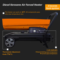 Portable Movable Torpedo Forced Air Heavy Duty 125000Btu Kerosene Diesel Heater With Thermostat Control And Overheat Protection For Jobsite,Garage,Construction Site And Farm. Orange Multi Garden &