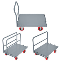 Steel Panel Truck, Heavy Duty Drywall Cart Lumber Cart Platform Truck Flat Cart, 2000Lbs, 6" Swivel Brake Casters, With 1Front And 2 Side Handrails 35" X 23" Grey Metal