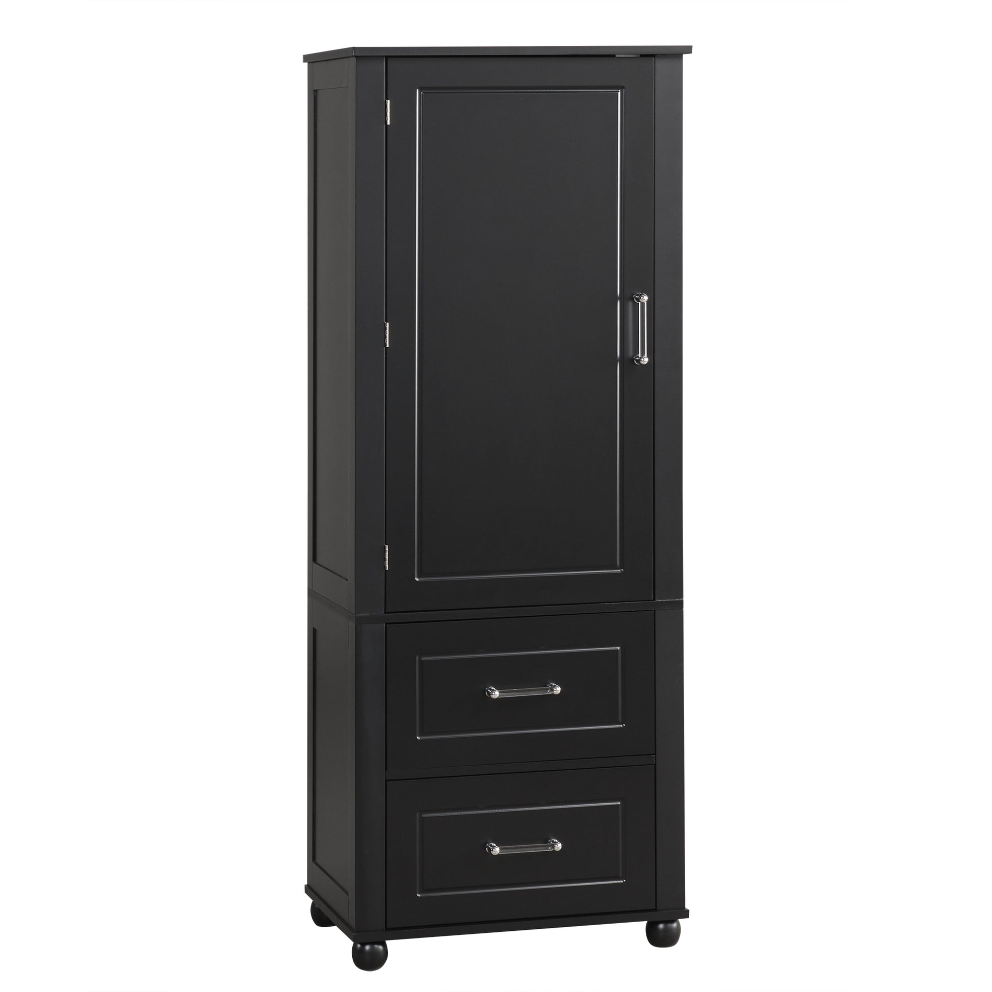 Tall Bathroom Storage Cabinet, Freestanding Storage Cabinet With Two Drawers And Adjustable Shelf, Mdf Board With Painted Finish, Black Black Mdf