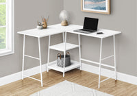 Computer Desk, Home Office, Corner, Storage Shelves, 48"L, L Shape, Work, Laptop, White Laminate, White Metal, Contemporary, Modern White Metal