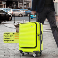 Carry On Luggage 20 Inch Front Open Luggage Lightweight Suitcase With Front Pocket And Usb Port, 1 Portable Carrying Case Green Abs