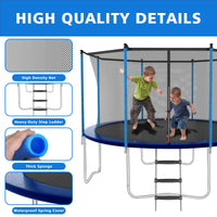 12Ft Outdoor Toddler Trampoline With Enclosure Safety Net Jumping Fun Trampoline, Heavy Duty Jump Pads, Spring Loaded For Children And Adults, Gifts For Boys Girls Blue Garden & Outdoor Iron