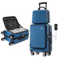 Carry On Luggage 20 Inch Front Open Luggage Lightweight Suitcase With Front Pocket And Usb Port, 1 Portable Carrying Case Peacock Blue Abs