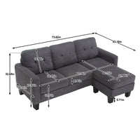 Velvet Sectional Couchl Shaped Sofa With Ottoman For Small Apartment Dark Gray Velvet 3 Seat