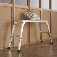 Aluminum Work Platform Large Size Step Stool Folding Portable Work Bench 40" Width Telescopic Feet 22" 27.5" Height Adjustable Grey Aluminium Alloy