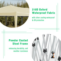 10'X20' Pop Up Canopy Tent With 6 Sidewalls, Ez Pop Up Outdoor Canopy For Parties, Waterproof Commercial Tent With 3 Adjustable Heights, Carry Bag, 6 Sand Bags, 6 Ropes And 12 Stakes, Beige Beige Metal