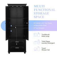 Tall Storage Cabinet With Two Drawers For Bathroom Office, Black Black Mdf