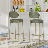 29'' H Seat Height Upholstered Bar Stools Set Of 2 Faux Leather Counter Dining Stool With Golden Legs Modern Round Kitchen Chairs Green Green Dining Room Foam Dry Clean Round Modern Set Of 2 Foam