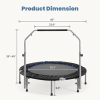 40" Foldable Mini Trampoline For Adults, Trampoline For Adults With Adjustable Bar Blue Abs Rubber Steel Q235