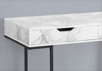 Computer Desk, Home Office, Laptop, Storage Drawers, 48"L, Work, White Marble Look Laminate, Black Metal, Contemporary, Modern White Particle Board