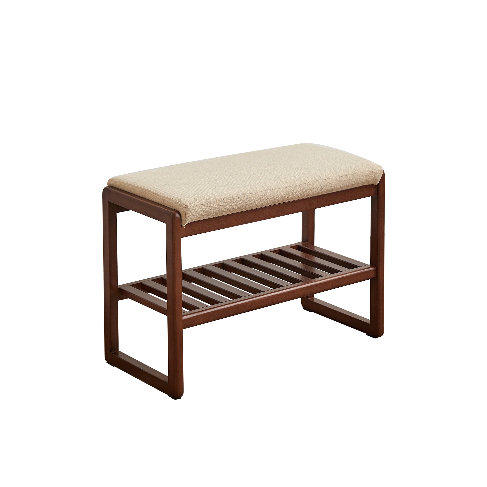 Walnut Color Solid Wood Shoe Bench, Beech Wood Storage Rack Organizer With High Rebound Sponge Cushion Walnut Brown Primary Living Space Beech Wood Shelves Upholstered Solid Wood